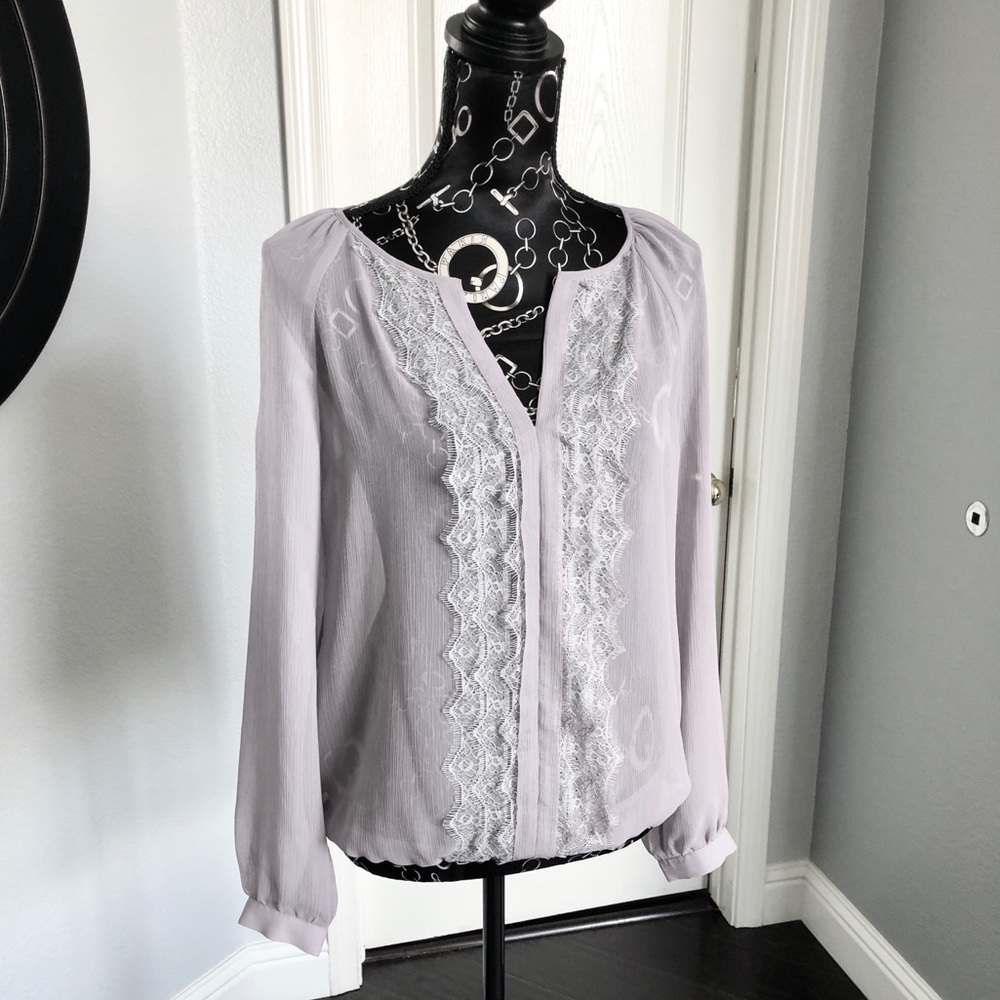 Ann Taylor Sheer Gray Blouse w Lace • Size S